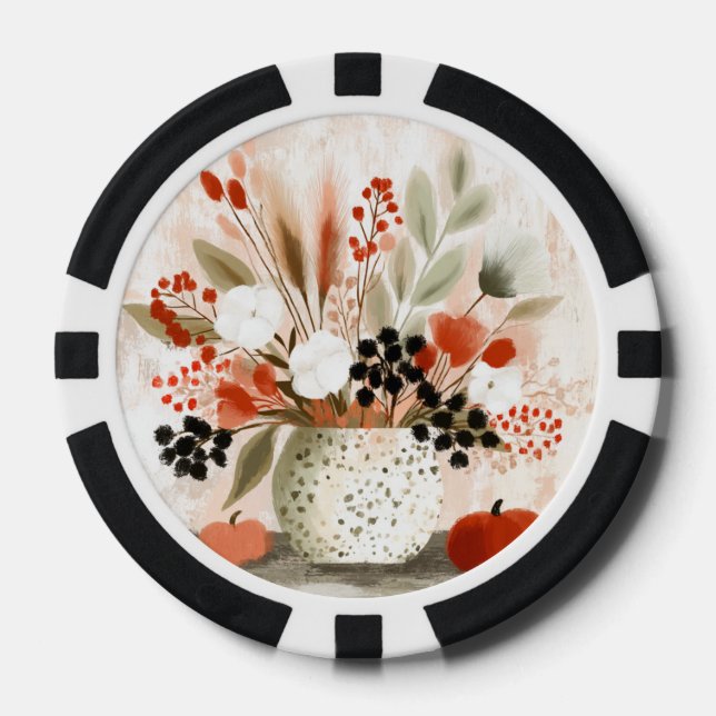 Jetons De Poker Pot de fleurs d'automne et Pot tacheté de rouille (Recto)