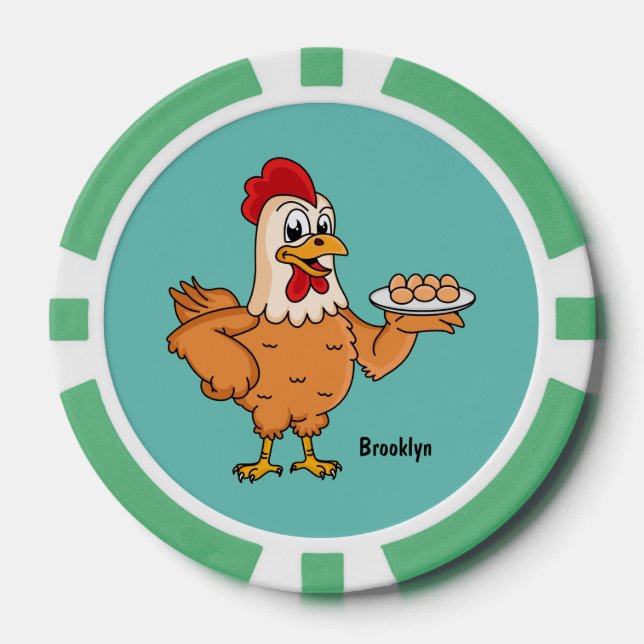 Jetons De Poker Poulet avec oeufs sur plaque de dessin animé (Recto)