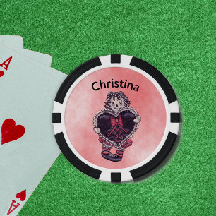 Jetons De Poker Poupée en tissu gothique avec cheveux en fil noir,