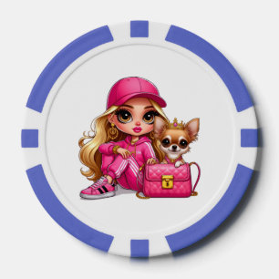 Jetons De Poker Poupée rose à la mode et couverture en fausse four