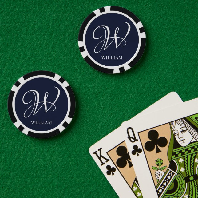 Jetons De Poker Premier monogramme bleu marine personnalisé (Table de poker (double))