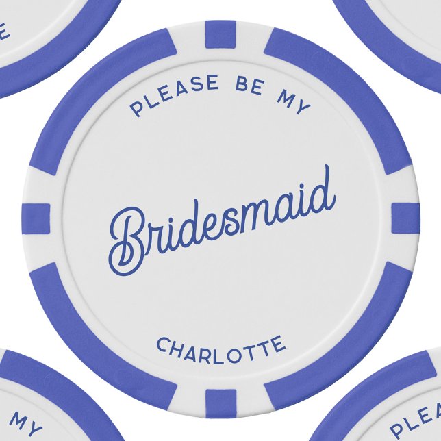 Jetons De Poker Proposition d'aide d'information personnalisée (Personalized bridesmaid proposal blue and white custom text poker chip)