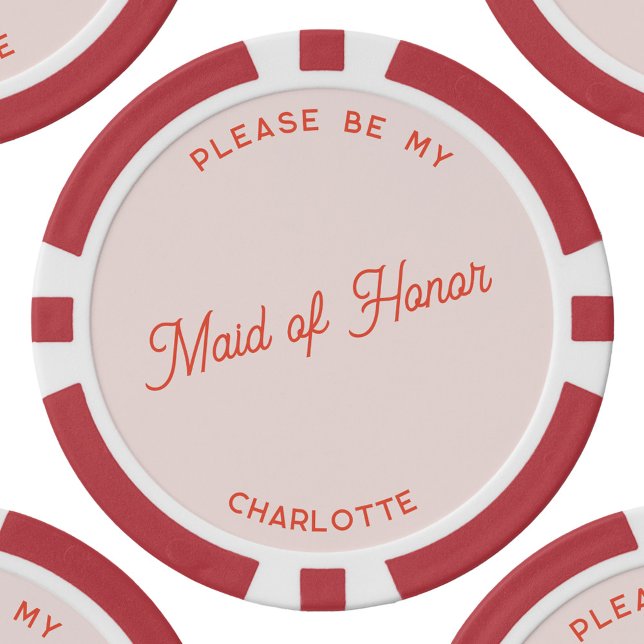 Jetons De Poker Proposition personnalisée d'une femme d'honneur (Personalized Maid of Honor proposal blush pink poker chip)