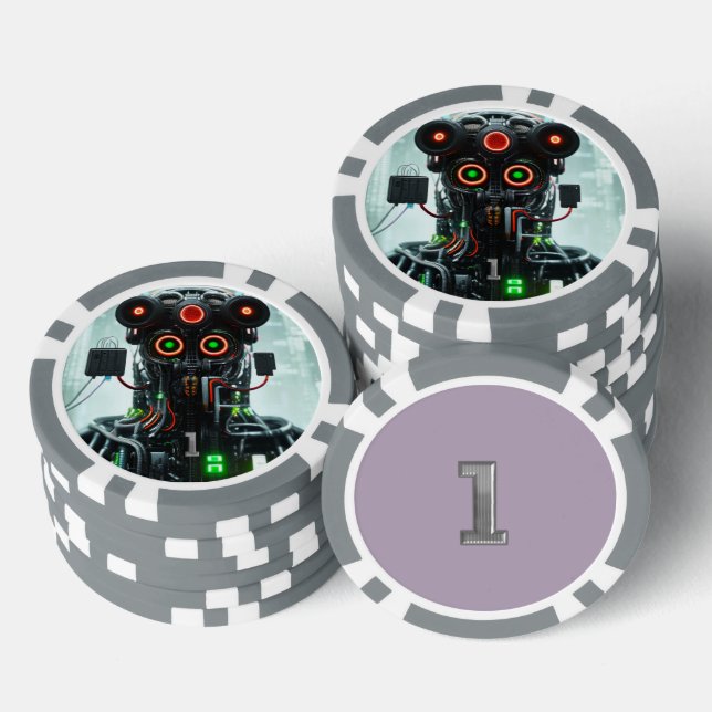 Jetons De Poker Puce de poker à rayures Robot 5 gris 1 (Empiler)