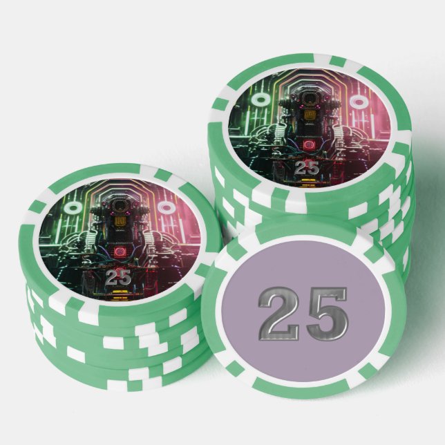 Jetons De Poker Puce de poker Robot 1 vert 25 rayé (Empiler)