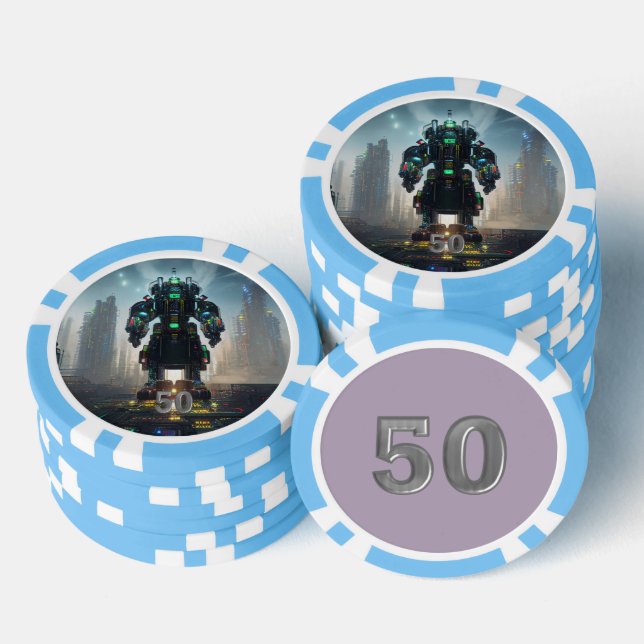 Jetons De Poker Puce de poker Robot 4 bleu clair 50 rayé (Empiler)