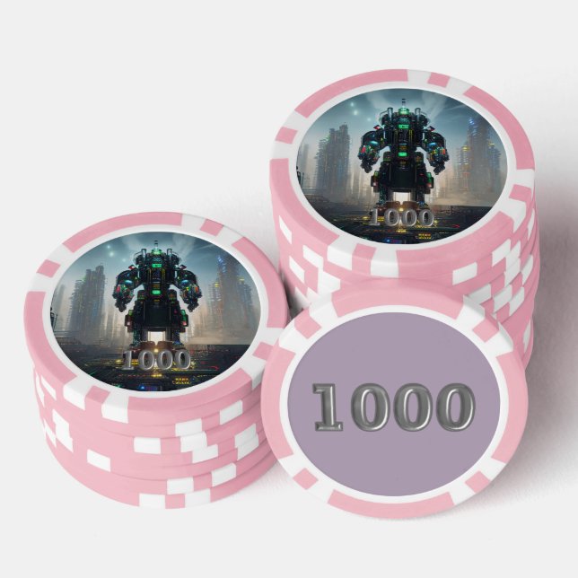 Jetons De Poker Puce de poker Robot 4 rose 1000 rayé (Empiler)