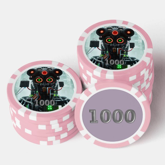 Jetons De Poker Puce de poker Robot 5 rose 1000 rayé (Empiler)
