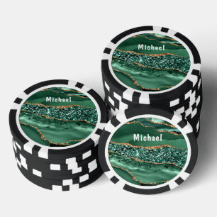 Jetons De Poker Puces de poker Emerald Green Gold avec nom personn