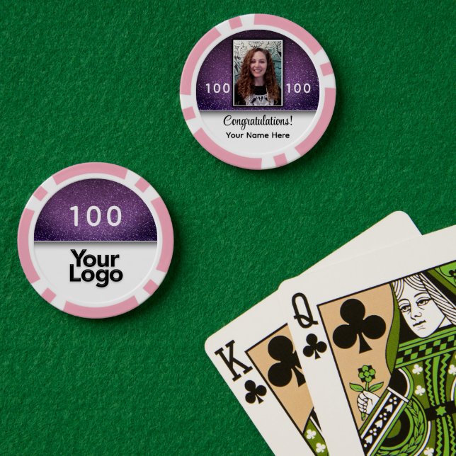 Jetons De Poker Purple Parties scintillant Photo Félicitations Soc (Table de poker (double))
