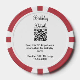 Jetons De Poker QR scanner anniversaire détails fête moderne 15 an