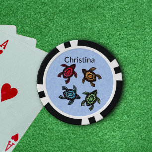 Jetons De Poker Quatre tortues Abstraites aux coquilles colorées B