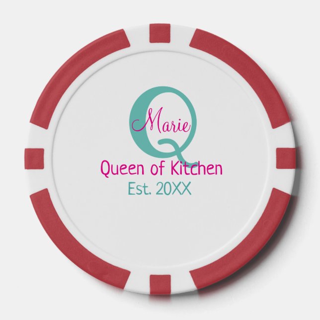 Jetons De Poker Queen of cuisine monogramme vert rose simple minim (Recto)