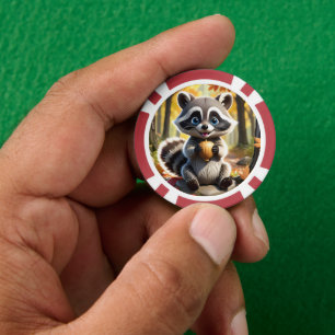 Jetons De Poker Racon de style Cute Kawaii tenant un gland