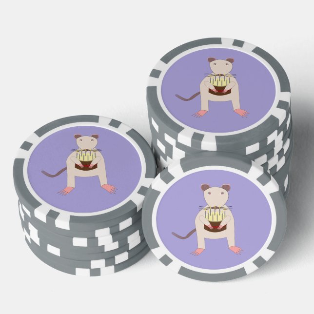 Jetons De Poker Rat de Siamese avec gâteau d'anniversaire (Empiler)