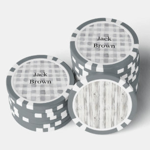 Jetons De Poker Rayures à carreaux gris blanc