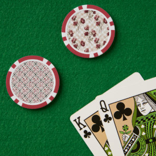 Jetons De Poker Rayures Crème Roses Rouges Fleurs