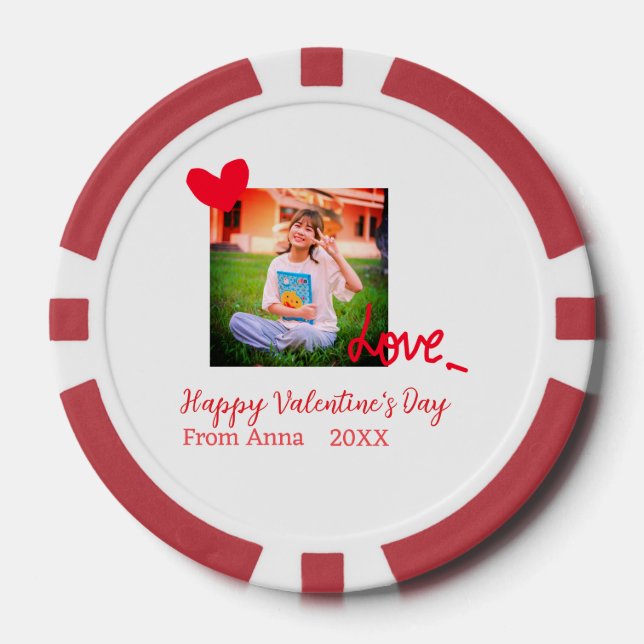 Jetons De Poker Red heart love heureuse Sainte-Valentin ajouter ph (Recto)