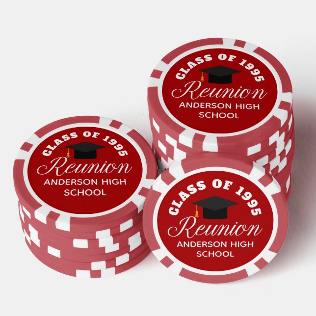 Jetons De Poker Red High School Reunion Personalized Party (Empiler)