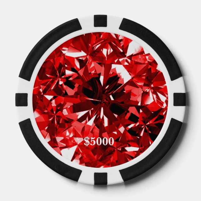 Jetons De Poker Red Ruby Gem Pierre Clay Poker Chip Plain Edge (Recto)