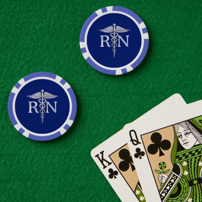 Jetons De Poker Regised Nurse RN Caduceus on Blue Decor (Table de poker (double))