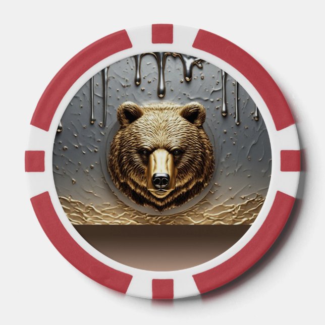 Jetons De Poker Relief d'ours doré avec effet de goutte de métal � (Recto)