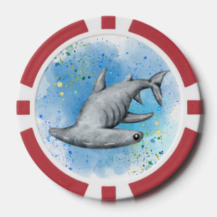 Jetons De Poker requin marteau dans l'océan en jouant aux cartes