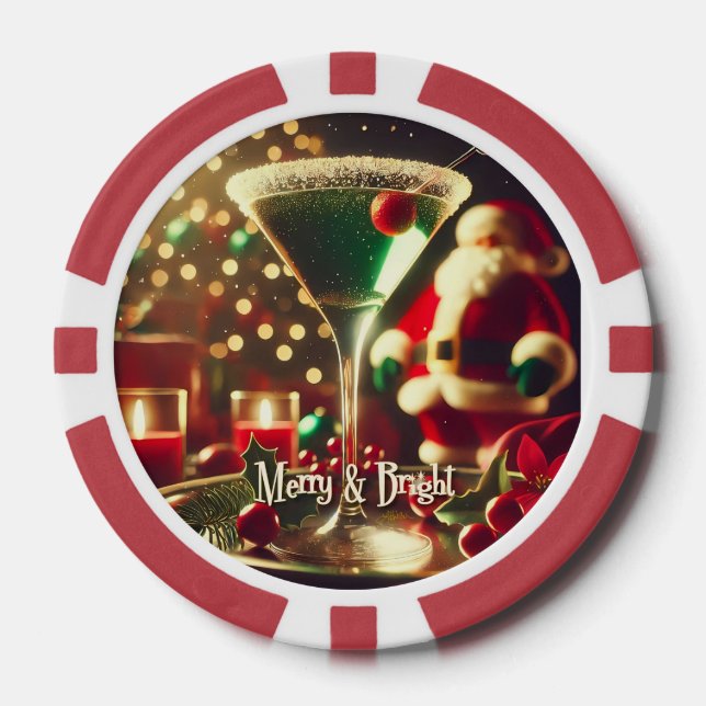 Jetons De Poker Retro Santa Noël Martini verte des années 50 (Recto)