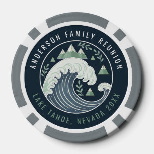 Jetons De Poker Réunion de famille au lac de montagne motif rond I