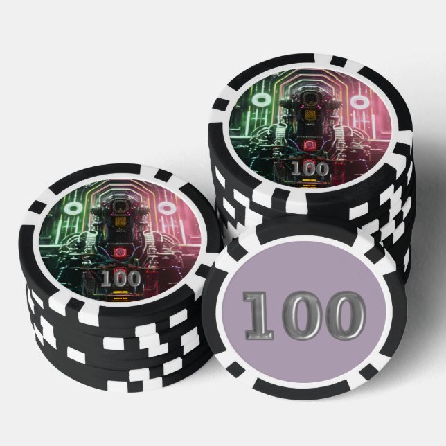 Jetons De Poker Robot 1 noir 100 puce de poker rayé (Empiler)