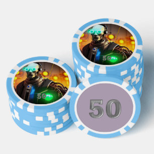 Jetons De Poker Robot 2 bleu clair 50 puce de poker rayé
