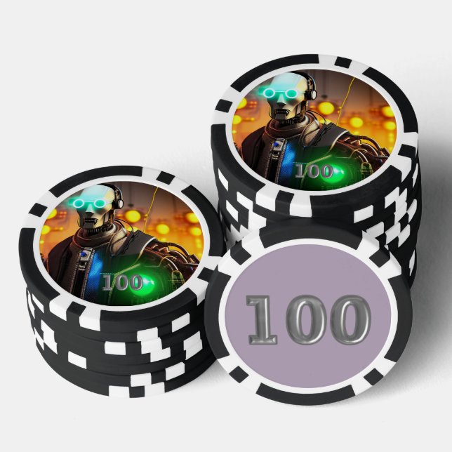 Jetons De Poker Robot 2 noir 100 puce de poker rayé (Empiler)