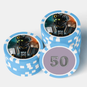 Jetons De Poker Robot 3 bleu clair 50 puce de poker rayé