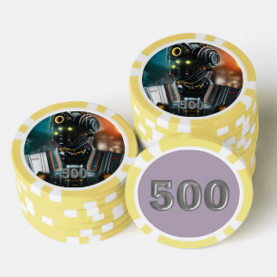 Jetons De Poker Robot 3 jaune 500 puce de poker rayé
