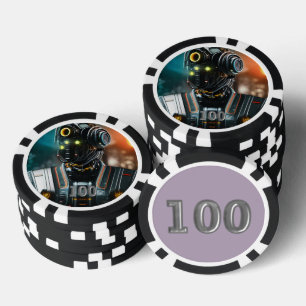 Jetons De Poker Robot 3 noir 100 puce de poker rayé
