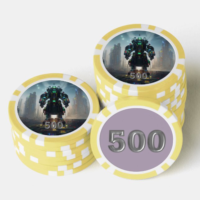 Jetons De Poker Robot 4 jaune 500 puce de poker rayé (Empiler)