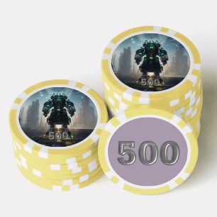 Jetons De Poker Robot 4 jaune 500 puce de poker rayé