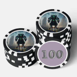 Jetons De Poker Robot 4 noir 100 puce de poker rayé