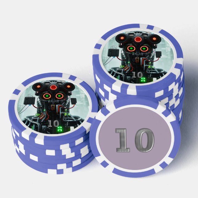Jetons De Poker Robot 5 bleu 10 puce de poker rayé (Empiler)