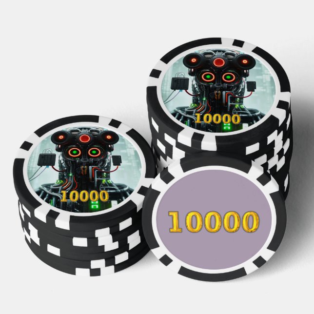 Jetons De Poker Robot 5 noir or 10000 puce de poker rayé (Empiler)