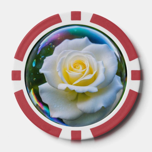 Jetons De Poker Rose blanche dans une bulle de savon (Recto)