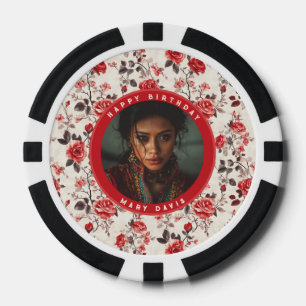 Jetons De Poker Rose Élégante Florale 40e Anniversaire