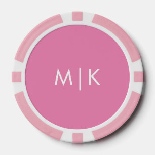 Jetons De Poker Rose et blanc   Monogramme moderne