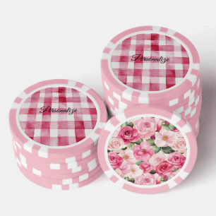Jetons De Poker Rose Féminin Blanc Carreaux Rayures