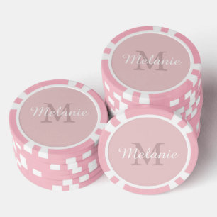 Jetons De Poker Rose Féminin Monogramme Nom et Initiale personnali