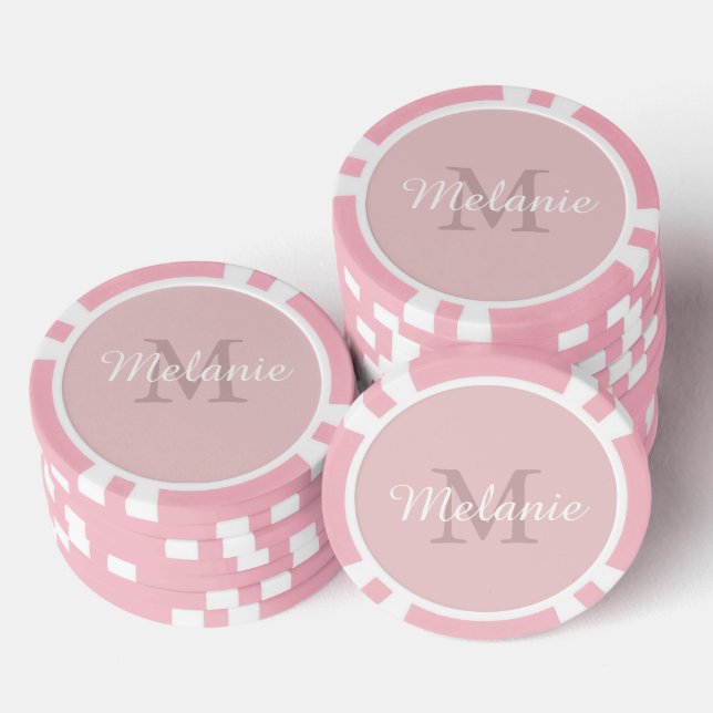 Jetons De Poker Rose Féminin Monogramme Nom et Initiale personnali (Empiler)
