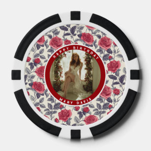 Jetons De Poker Rose Fleurie Personnalisée Anniversaire De Fille