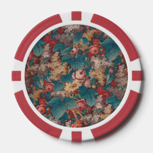 Jetons De Poker Rose, Lilas, Grand Motif de Feuilles Jardin Vintag