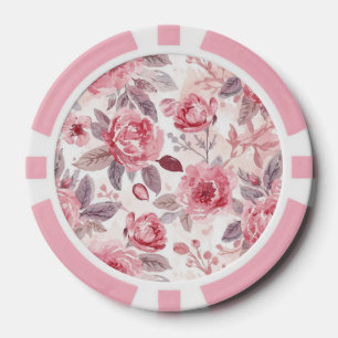 Jetons De Poker Rose Pivoine Roseau Aquarelle Jardin Floral