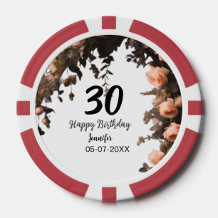 Jetons De Poker Rose rose fleur vintage moderne 30e anniversaire